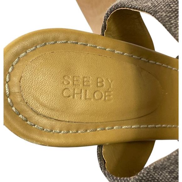 See by Chloe Canvas Slingback Sandals Wooden Platform Heel EUR 40 US 10 Summer - Picture 3 of 16